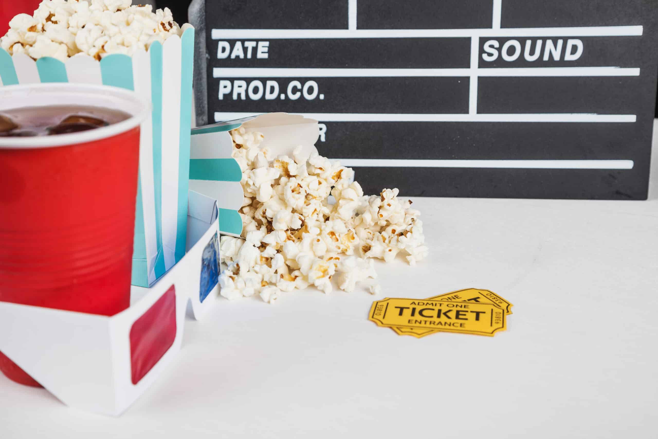 cinema stuff clapper popcorn 3d glasses ticket