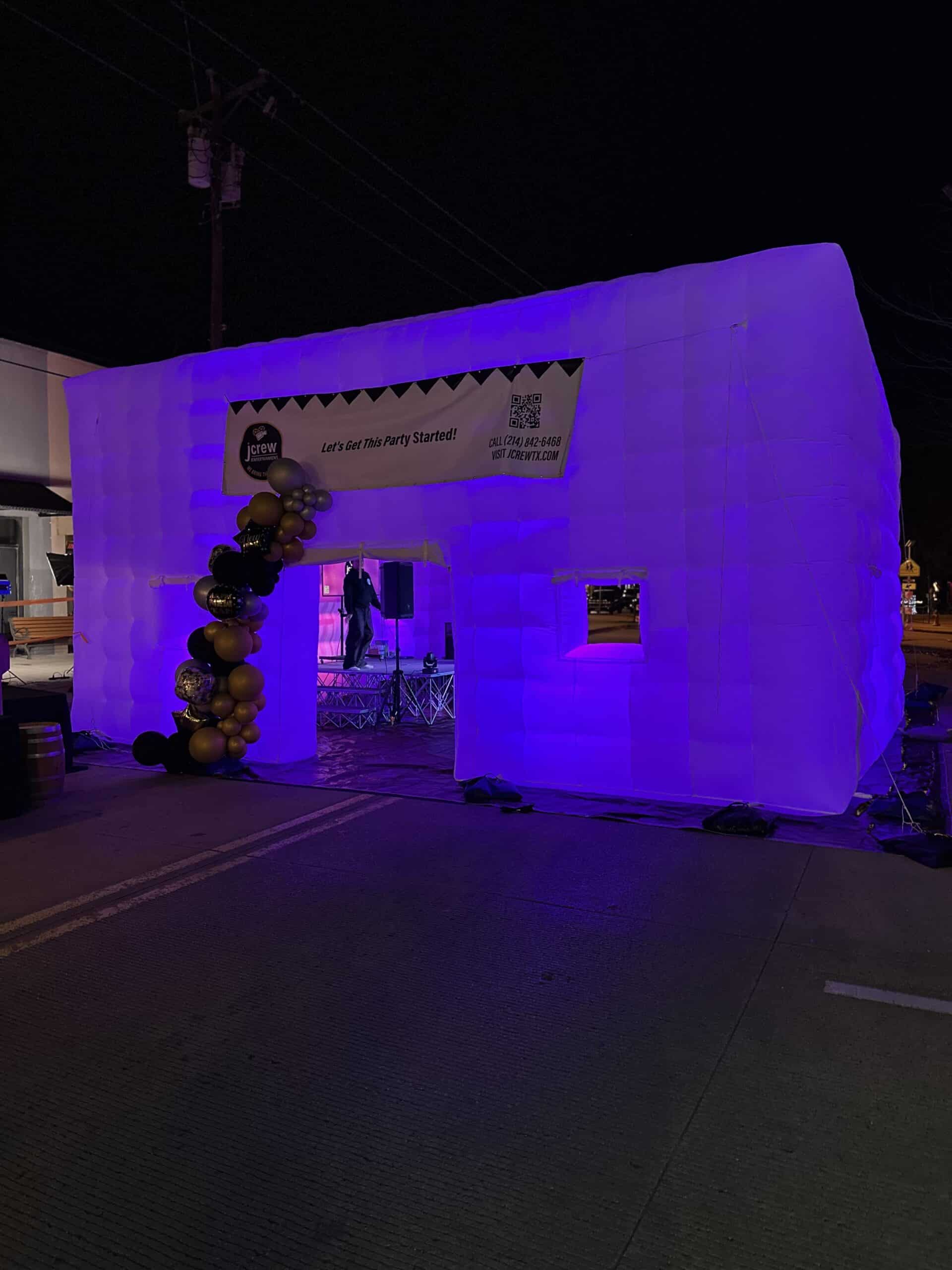 inflatable building exterior blue lighting